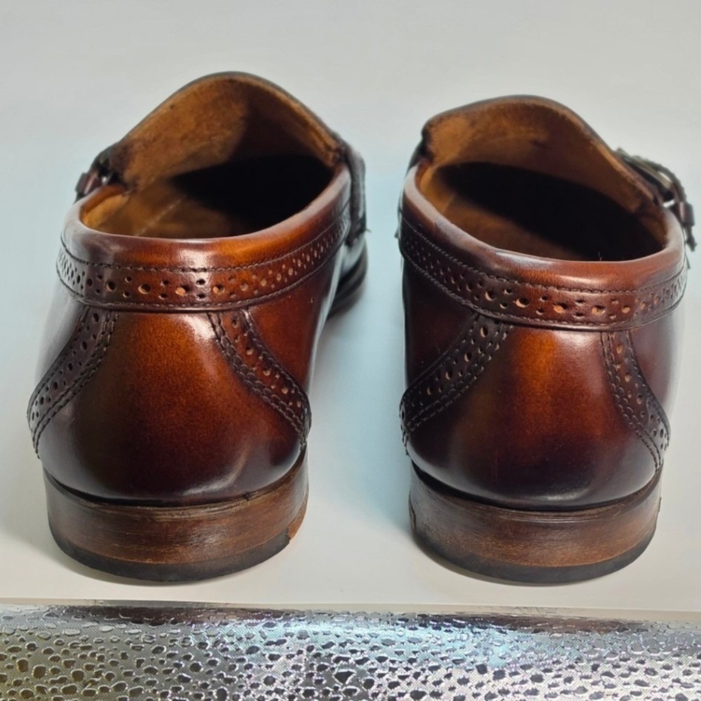Cole Haan Mens Burgundy Leather Kiltie Monk Strap Wingtip Loafers Made in USA 8 - Picture 7 of 11